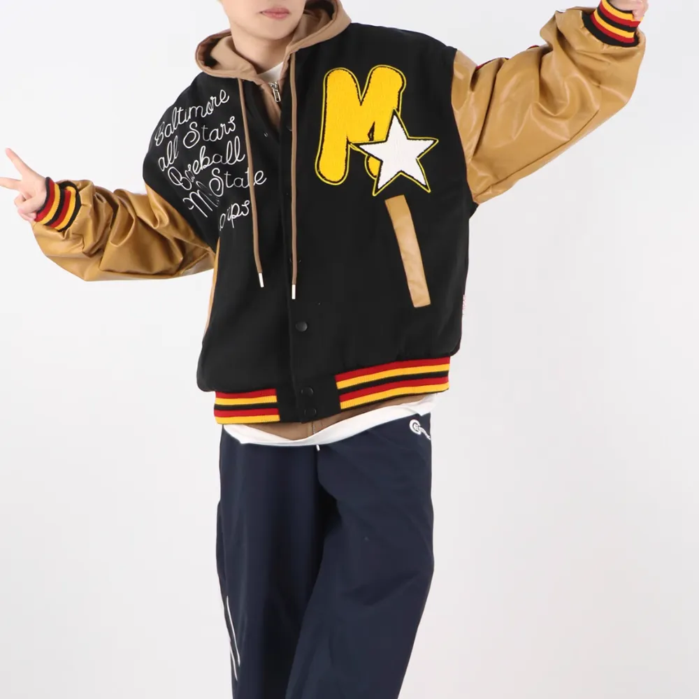 Towel Embroidered PU Splicing Jacket