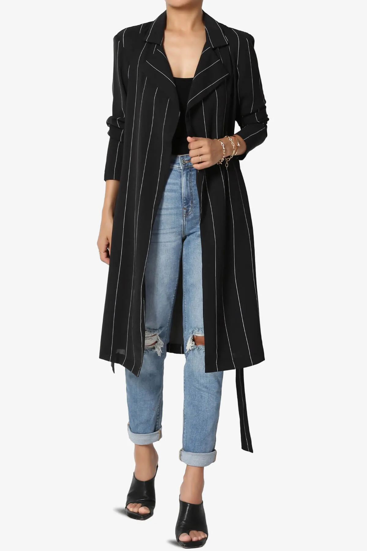 Tranquil Striped Self Tie Longline Jacket