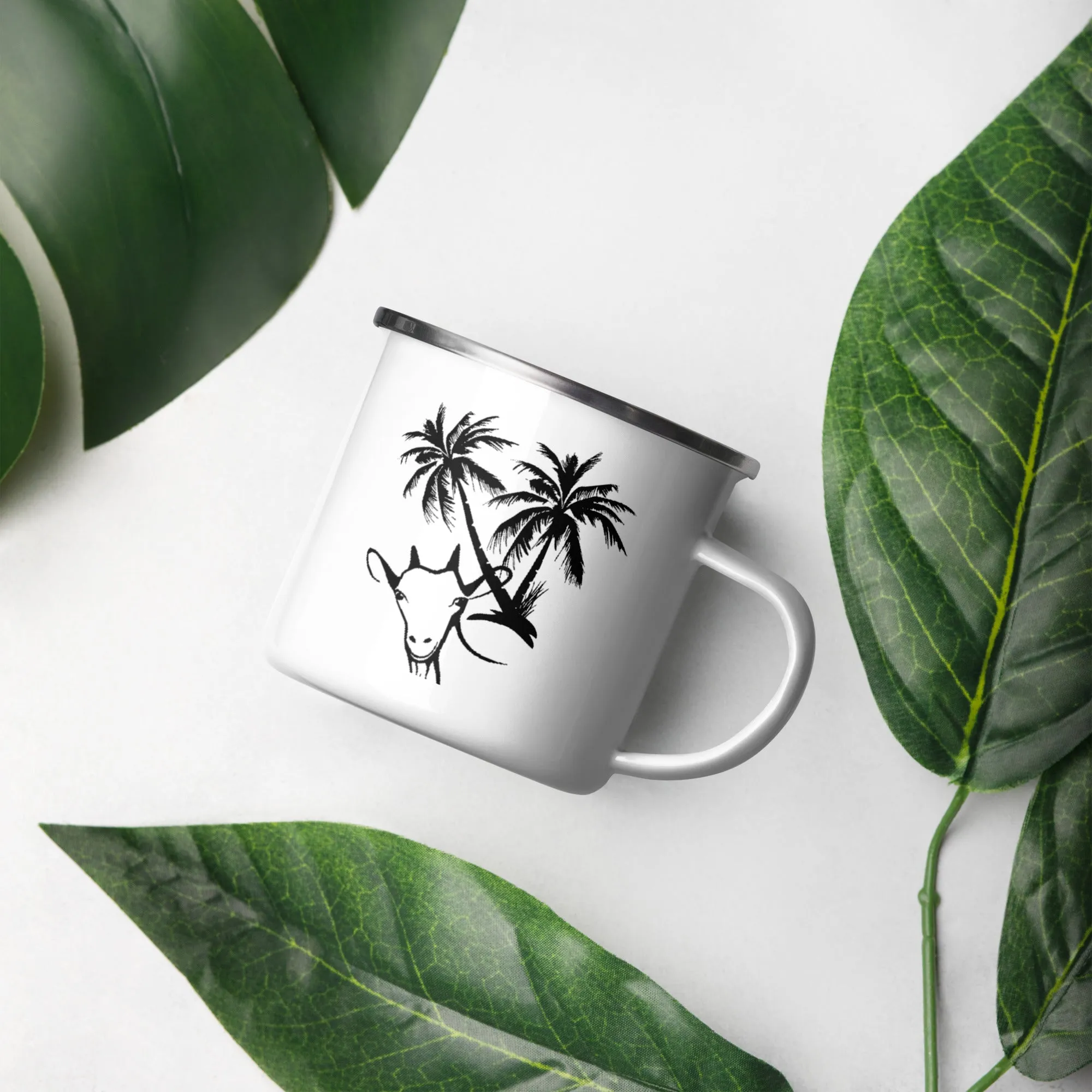 Tropical Goat Enamel Coffee Mug – Adventure-Ready & Stylish