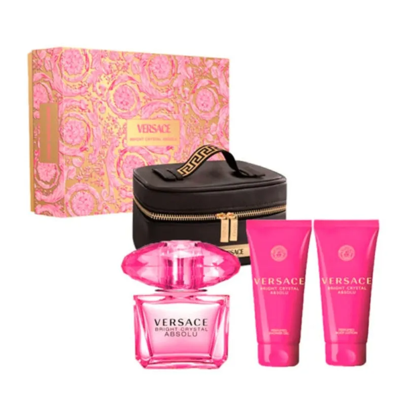 Versace Bright Crystal Absolu For Women Set EDP 90ml   Perfumed Body Lotion 100ml   Perfumed Shower Gel 100ml   Small Beauty Case