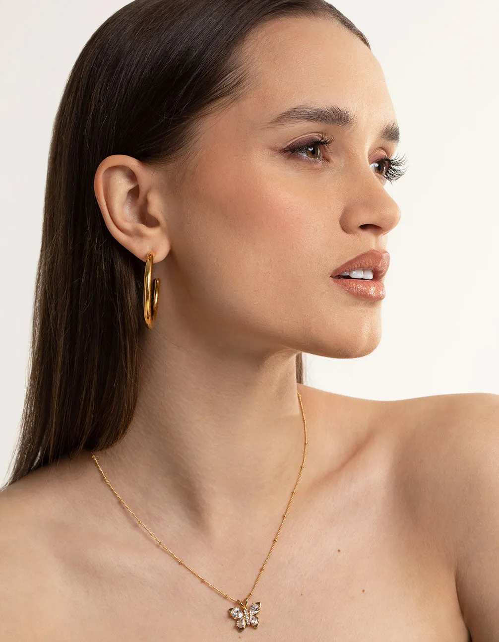 Waterproof Gold Plated Stainless Steel Chunky Medium Hoop Earrings