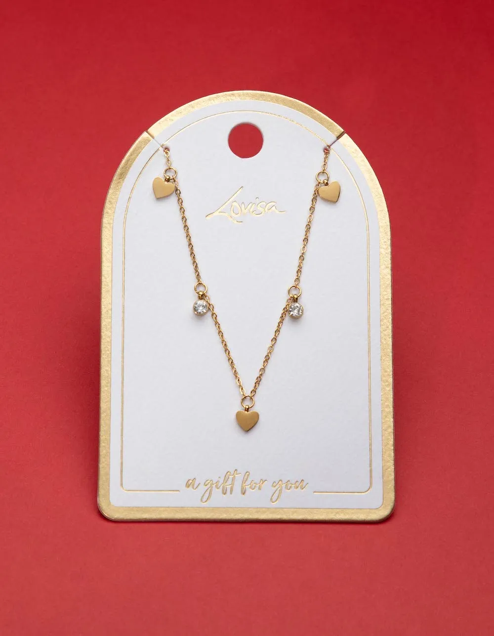 Waterproof Gold Plated Stainless Steel Diamante & Heart Necklace
