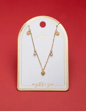 Waterproof Gold Plated Stainless Steel Diamante & Heart Necklace