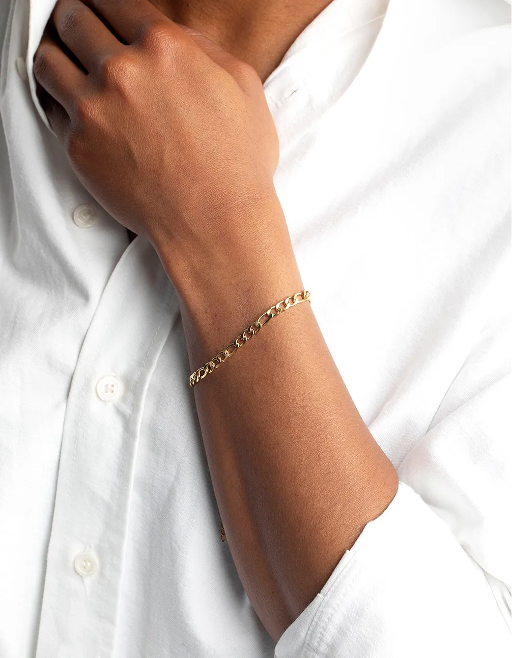 Waterproof Gold Plated Stainless Steel Figaro Bracelet