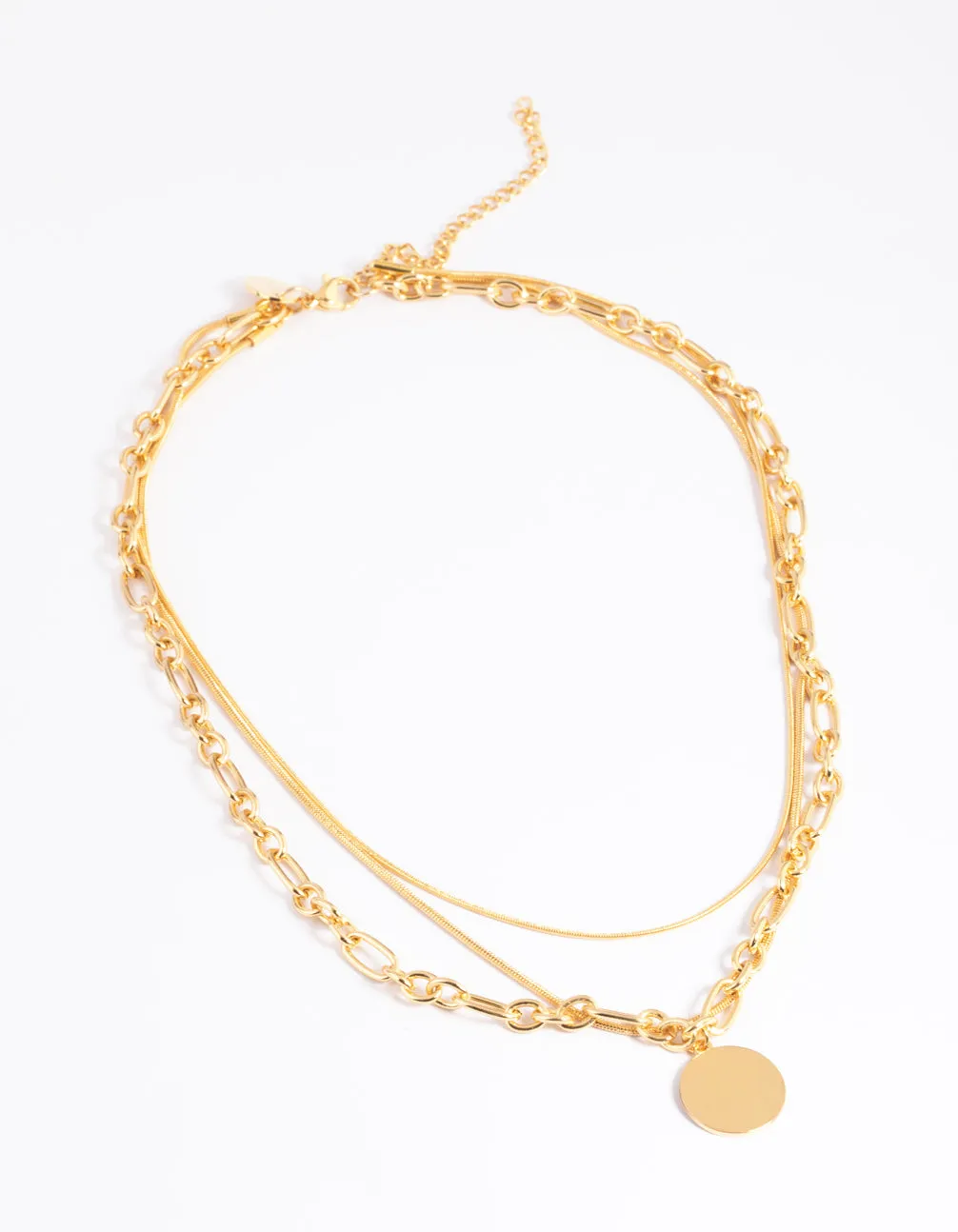 Waterproof Gold Plated Stainless Steel Oval Chunky Disc Layered Necklace