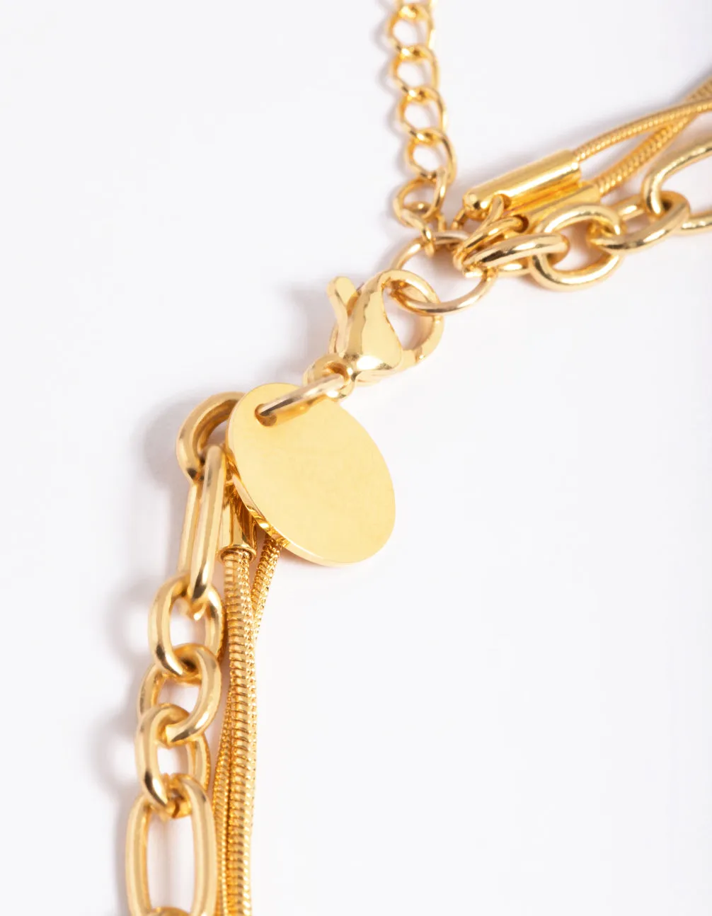 Waterproof Gold Plated Stainless Steel Oval Chunky Disc Layered Necklace