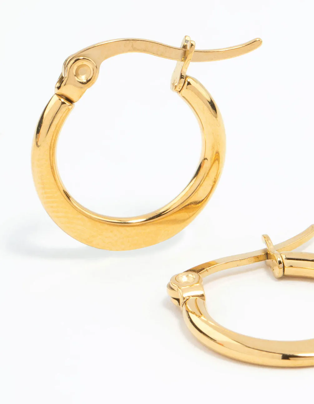 Waterproof Gold Plated Stainless Steel Small Flat Edge Hoop Earrings