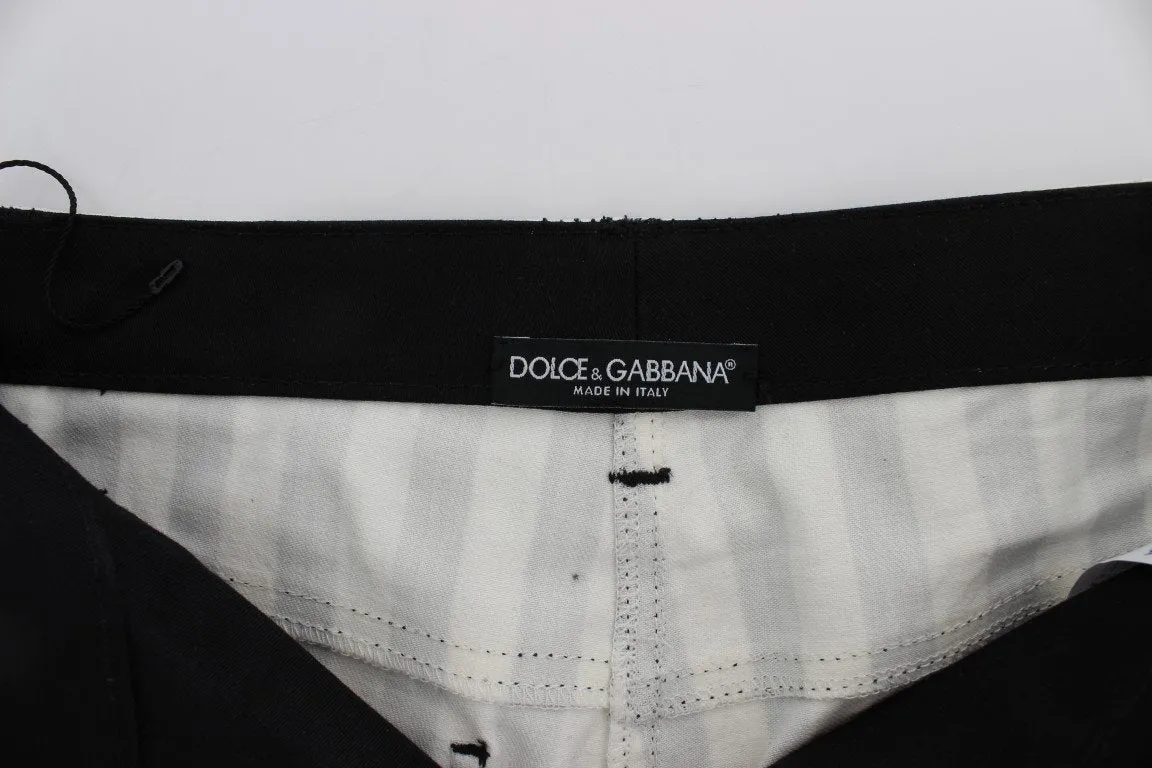 White Black Striped Cotton Stretch Jeans