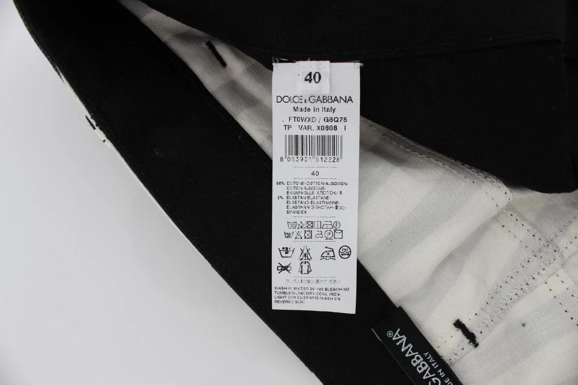 White Black Striped Cotton Stretch Jeans