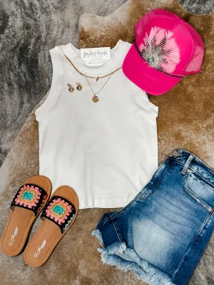 White Thick Banded Tank Top