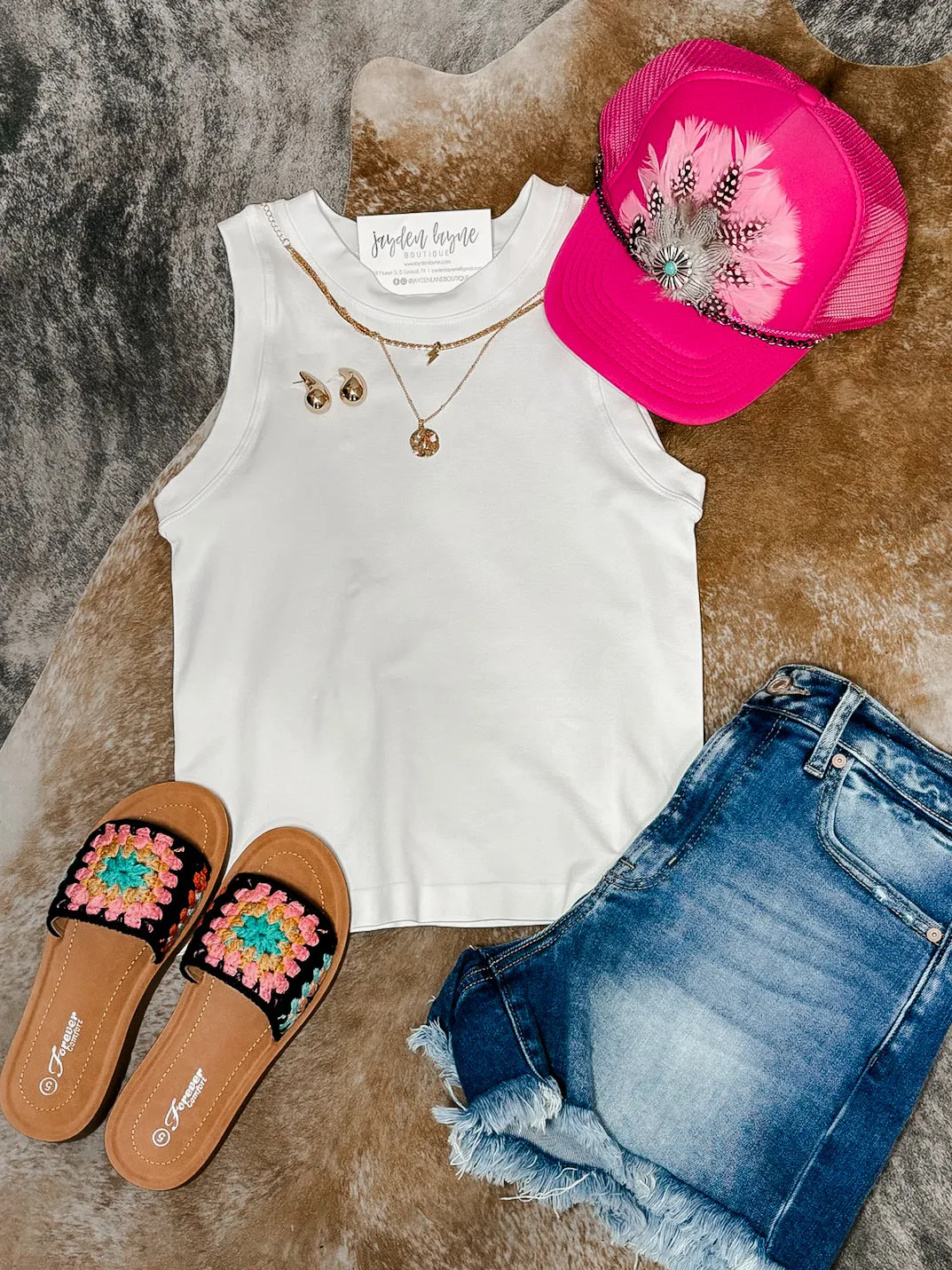 White Thick Banded Tank Top