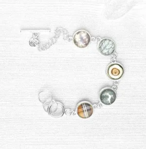 Winter Charm Bracelet, silver toggle clasp bracelet, sweater charm, wood charm, plaid charm, deer charm, silver charm bracelet, grey brown