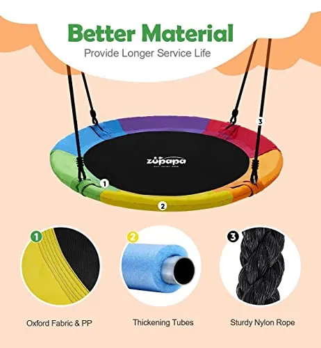 Zupapa Hanging Tree Swing, 2 in 1 Detachable Saucer Tree Swing Play House Tent for Kids, Max Capacity 400 LBS for Indoor Outdoor Use, Tree Straps Included(Rainbow)