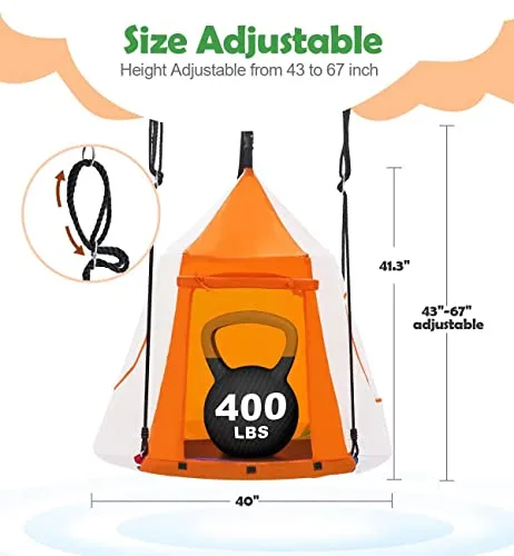 Zupapa Hanging Tree Swing, 2 in 1 Detachable Saucer Tree Swing Play House Tent for Kids, Max Capacity 400 LBS for Indoor Outdoor Use, Tree Straps Included(Rainbow)