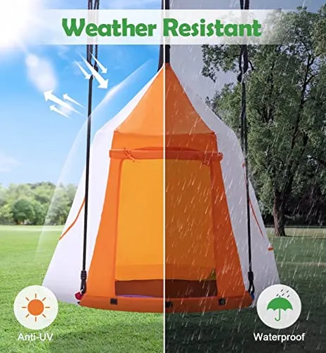 Zupapa Hanging Tree Swing, 2 in 1 Detachable Saucer Tree Swing Play House Tent for Kids, Max Capacity 400 LBS for Indoor Outdoor Use, Tree Straps Included(Rainbow)